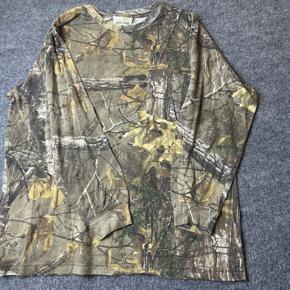 Rustic Ridge Shirt Mens XL Brown Camo Realtree Long Sleeve Pocket Hunting Tee